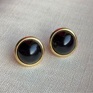 14k Vintage Cabochon Onyx Earrings